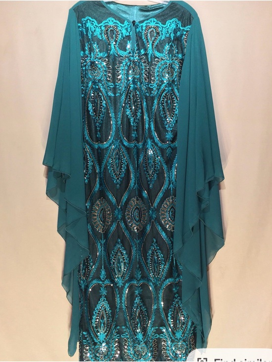 Vintage Dresses & Skirts - Vintage Embellished Teal Sequin Evening Kaftan